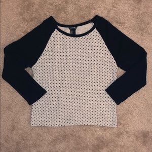 Forever 21 3/4 Sleeves Cropped Black Gray Dot Top